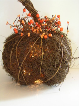 Twig Lighted Pumpkin