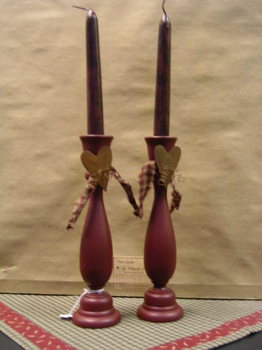 Red Candlesticks With Homespun