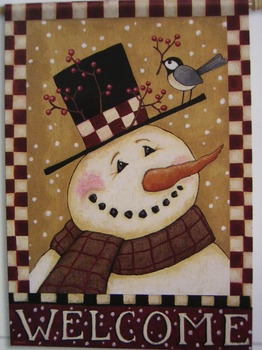 Snowman & Chickadee Garden Flag