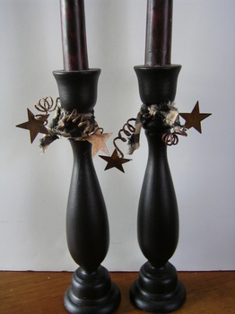 Black Candlesticks With Homespun