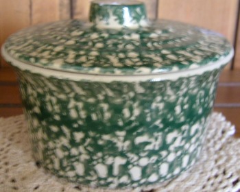 Pottery Butter Tub Green